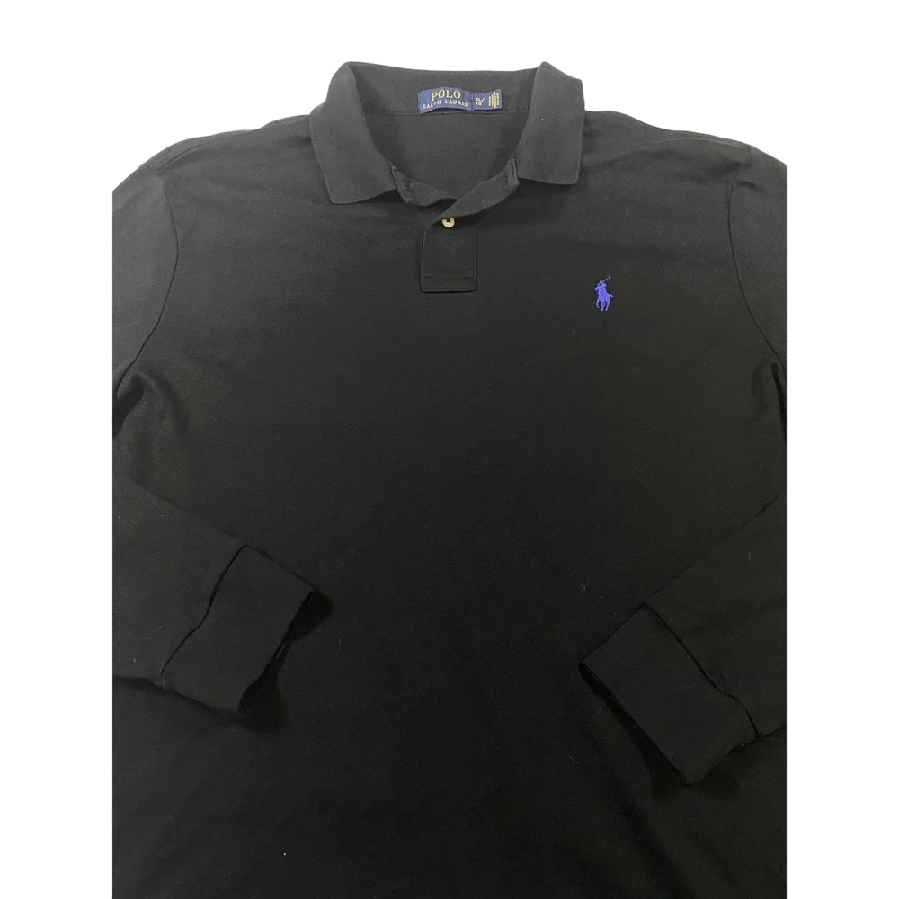 Polo Ralph Lauren Mens XL Long Sleeve Polo Shirt Black Purple Pony Logo Cotton